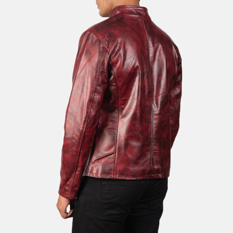 Mens Alex Distressed Burgundy Leather Jacket 5928-8-1568468262800